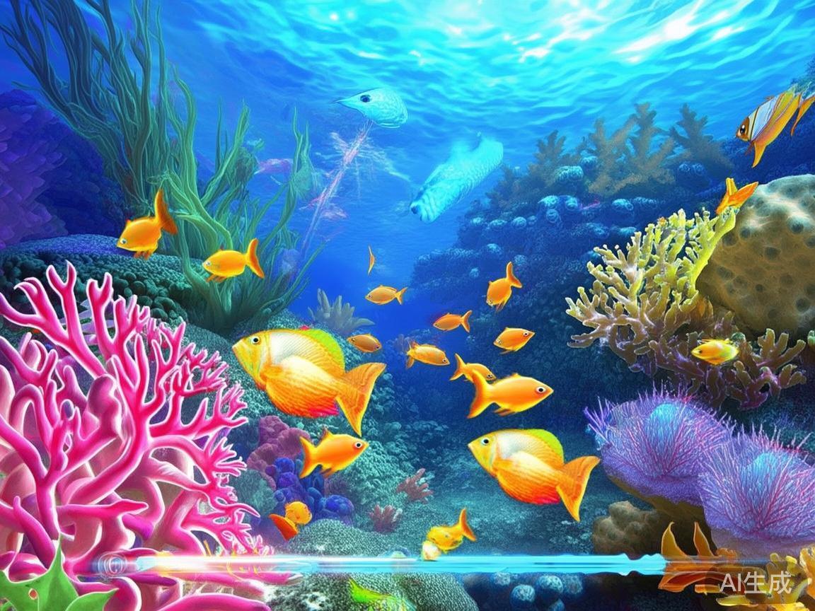 进入游戏后，玩家可在屏幕上看到海底世界的壮观景象，